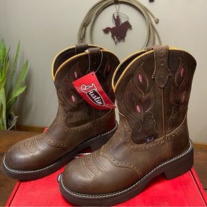 Justin Brown Leather Womens Western Cowgirl Boots - New In Box -Size 8.5
